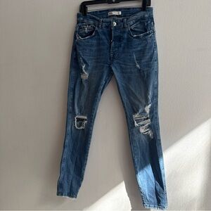 Zara Women's Distressed Skinny Jeans in Blue
